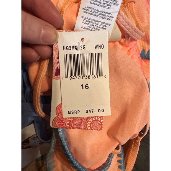 Hobie Kids Sandy Shells Keyhole High Neck Bikini Set Halter Peach & Blue Size 16 - Picture 2 of 5